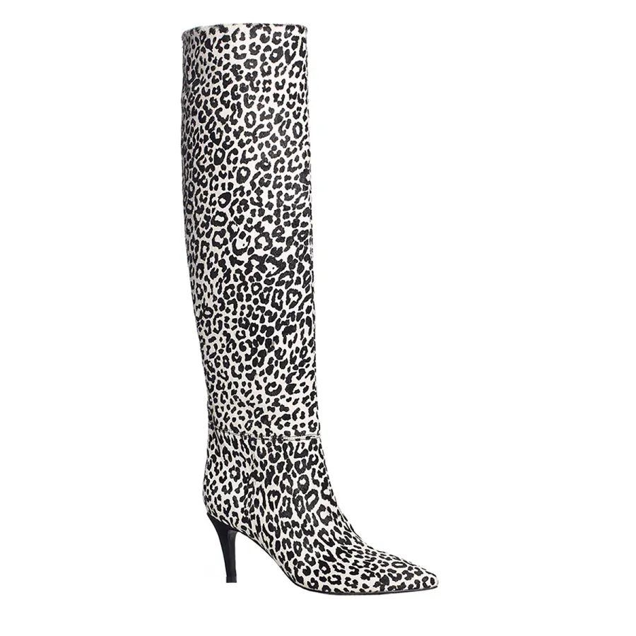 Elizabeth Sulcer Boot Collection - Ginniely Tall Boot in White Leopard Print