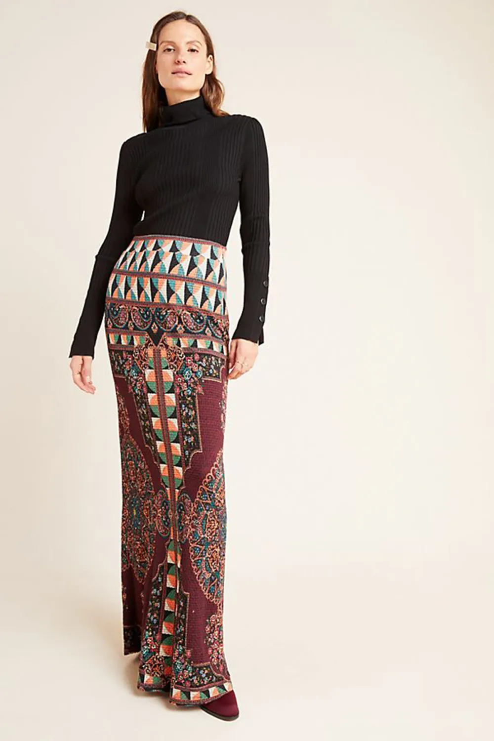 Farm Rio Mixed-Print Maxi Skirt