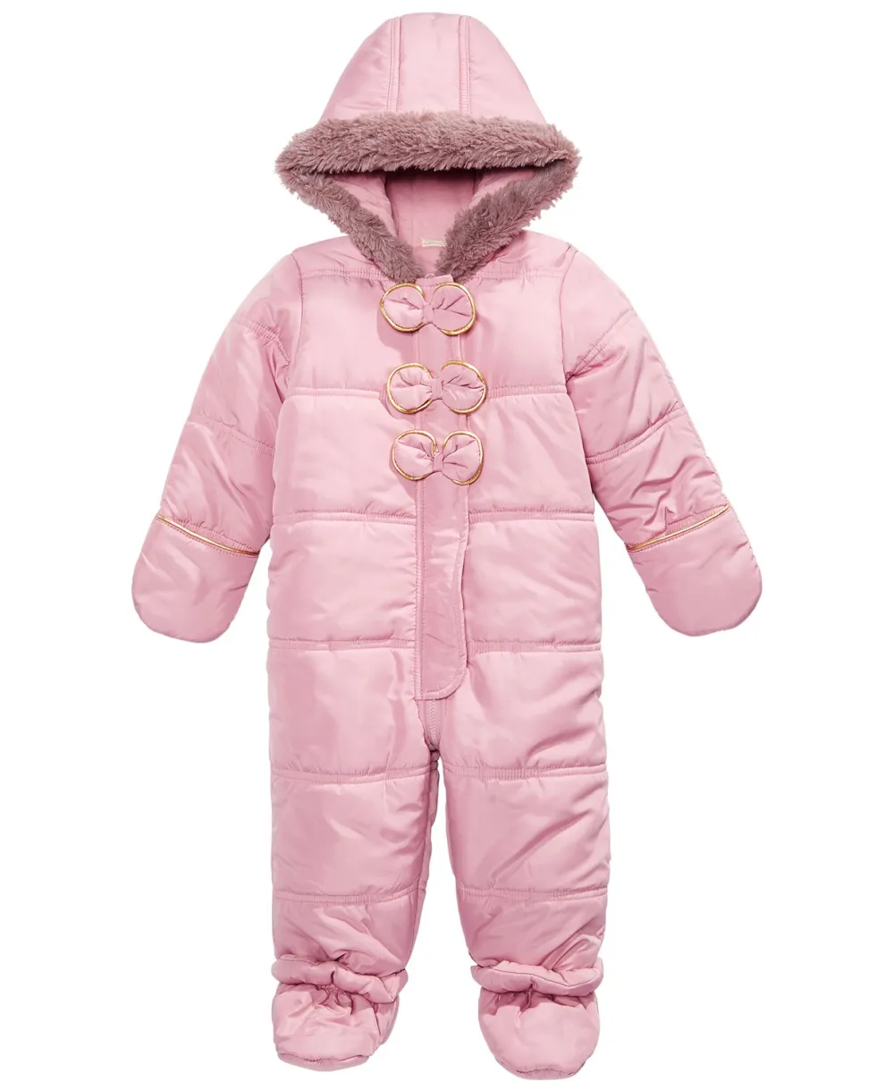 First Impressions Baby Girls Bow Trim Snowsuit, Created for Macy's