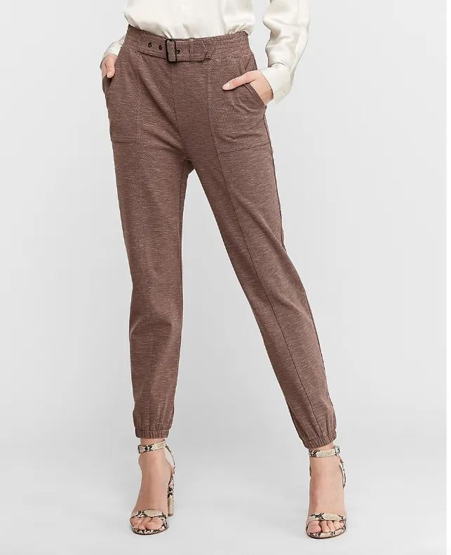 High Waisted Utility Knit Jogger Pant (Cafe Au Lait)