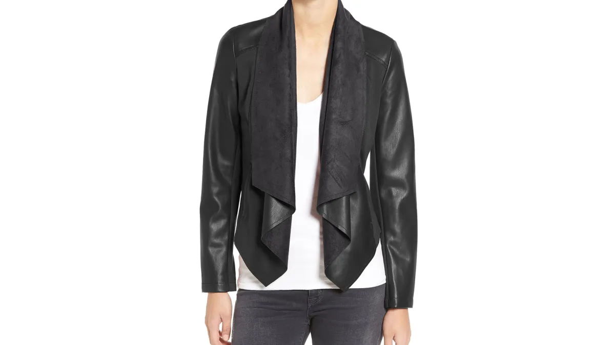 Kut from the Kloth 'Ana' Faux Leather Drape Front Jacket