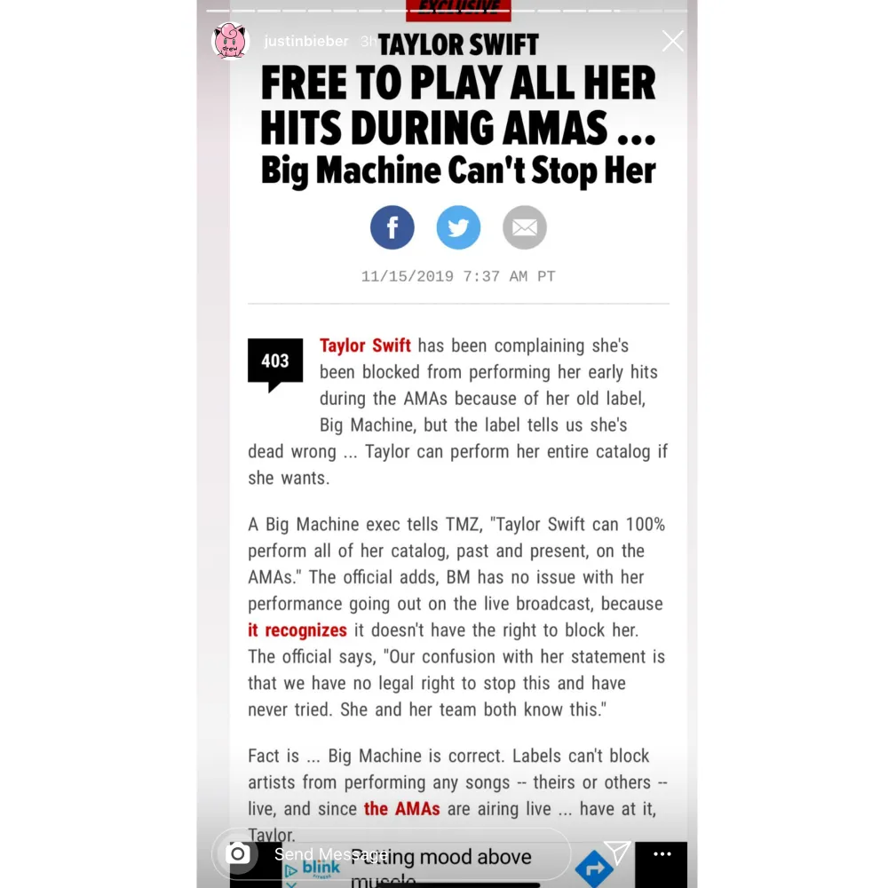 Justin Bieber Sides With Big Machine Records Amid Taylor Swift Drama