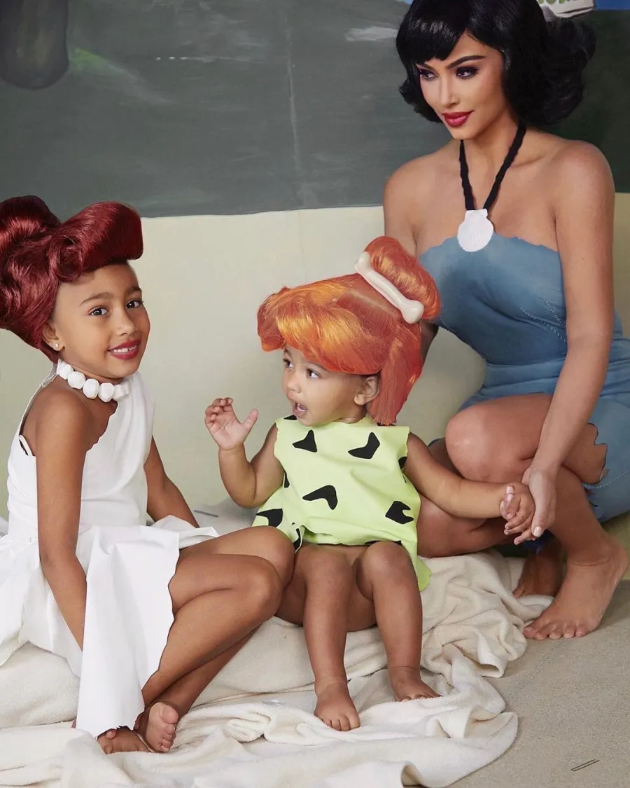 Kim Kardashian and Her Kids Dress Up as Flintstone Family for Halloween 2019