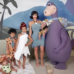 Kim Kardashian and Her Kids Dress Up as Flintstone Family for Halloween 2019