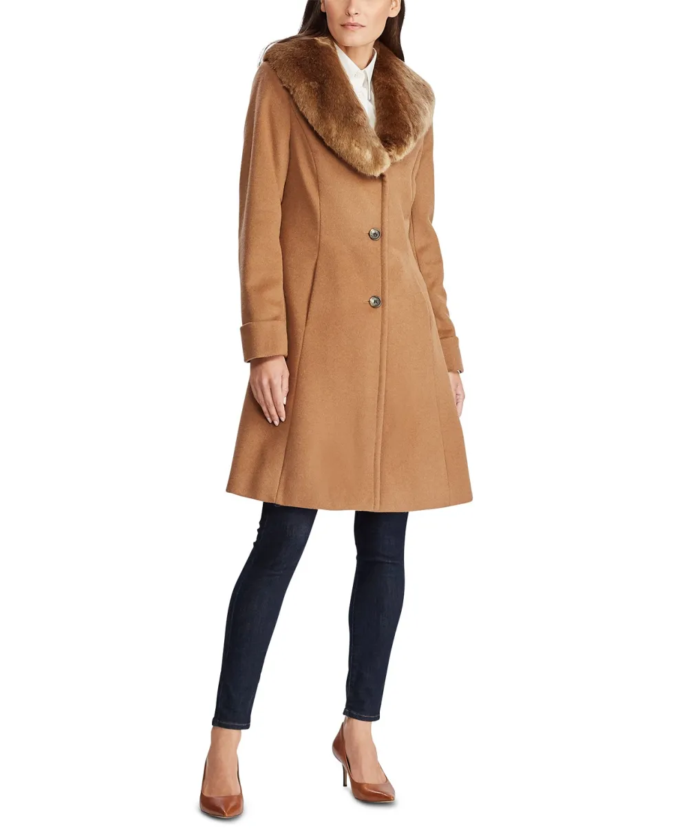 Lauren Ralph Lauren Faux-Fur-Collar Walker Coat (Vicuna)
