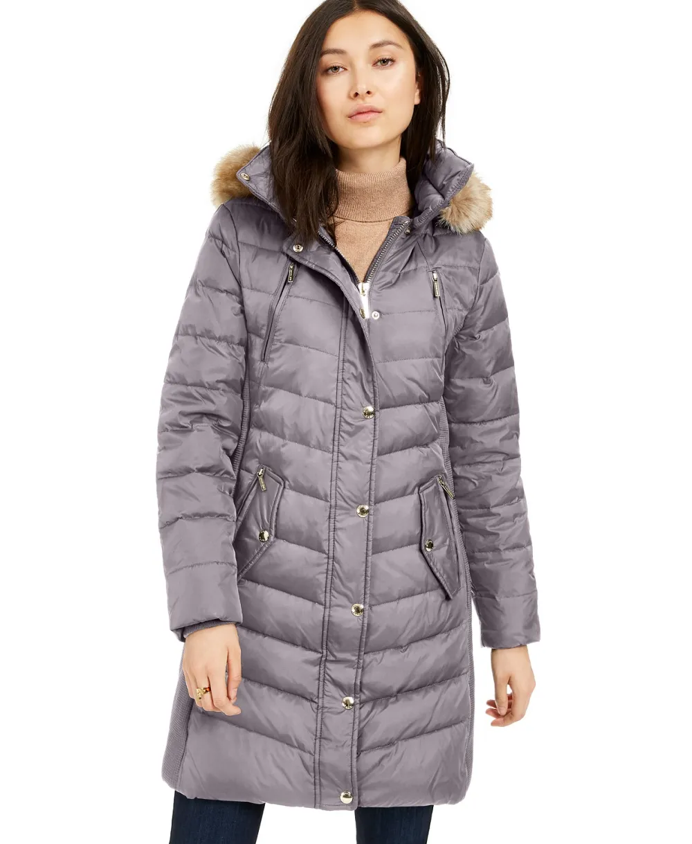 MICHAEL Michael Kors Faux-Fur-Trim Hooded Down Puffer Coat, Created For Macy's (Nickel)