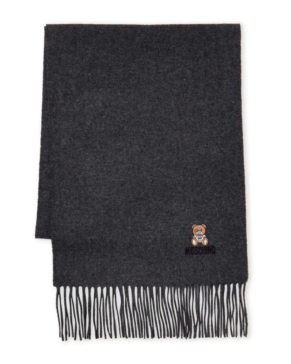 Moschino Bear Logo Wool Scarf dark grey