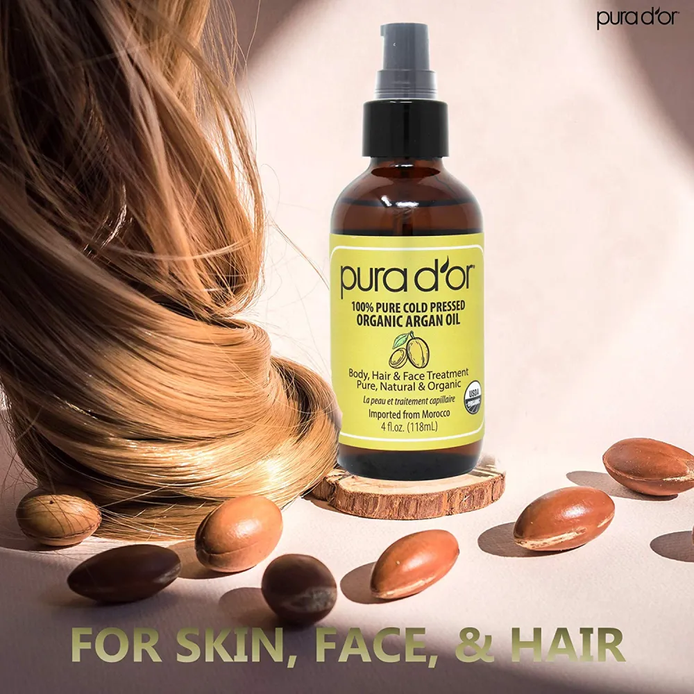 PURA D'OR Moroccan Argan Oil (4oz) for Hair, Face, Skin, Scalp & Nail
