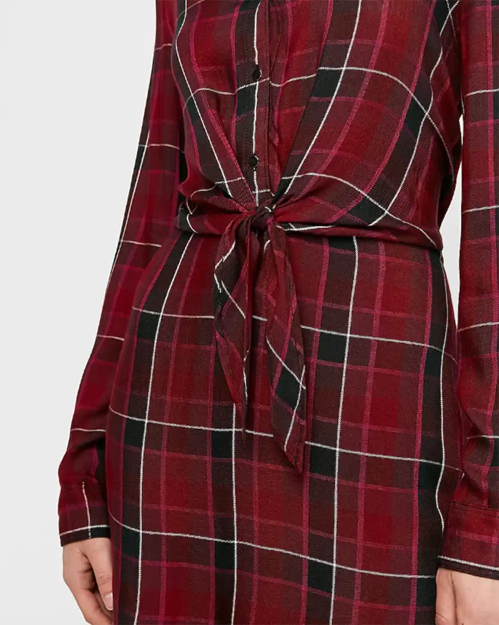 Purple Plaid Tie Front Utility Shirt Dress