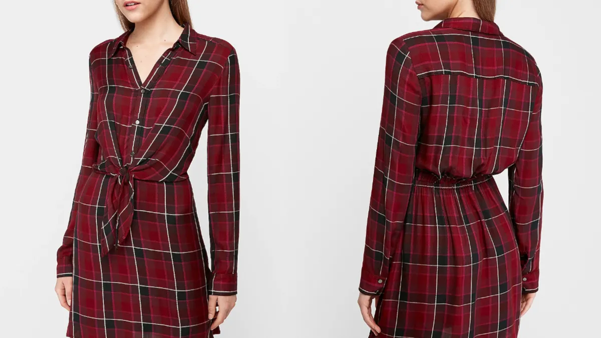Purple Plaid Tie Front Utility Shirt Dress