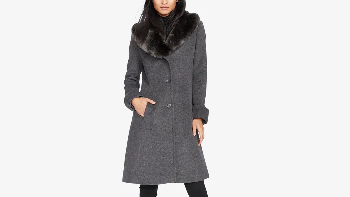 Lauren Ralph Lauren Faux-Fur-Collar Walker Coat (Dark Grey)