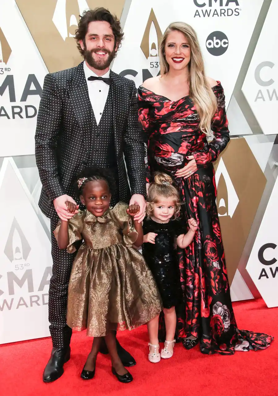 Thomas Rhett, Lauren Akins, Willa Gray Akins and Ada James Akins PDA Arrival Red Carpet 2019 CMA Awards