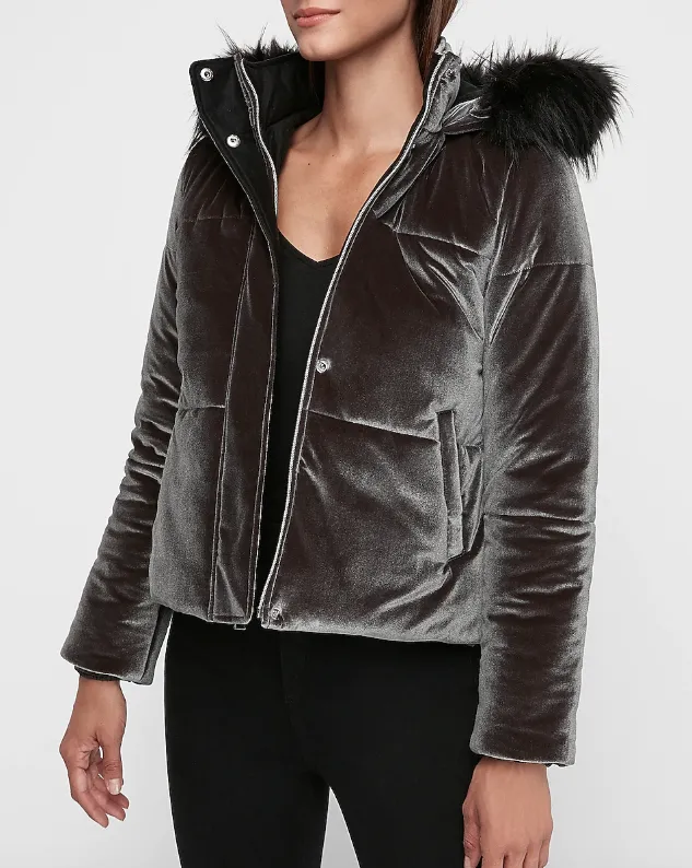 Velvet Quilted Puffer Coat (front)