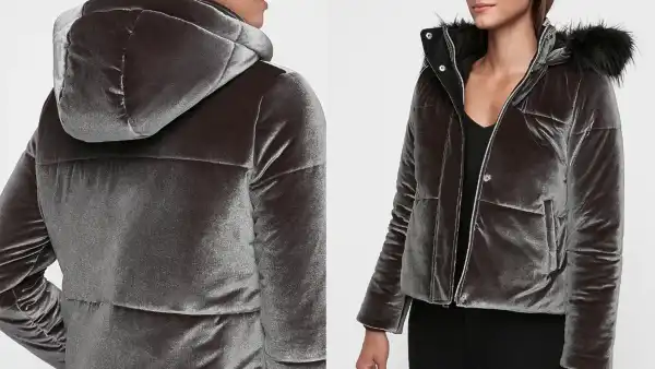 Velvet Quilted Puffer Coat