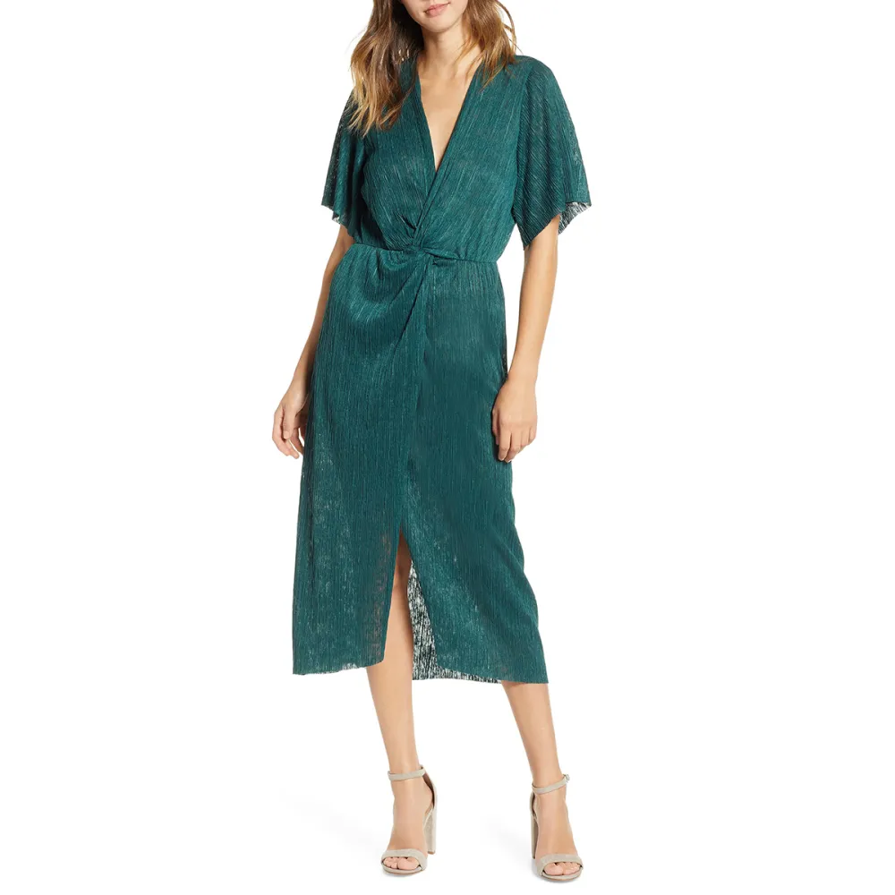 All in Favor Dolman Pliss&eacute; Midi Dress