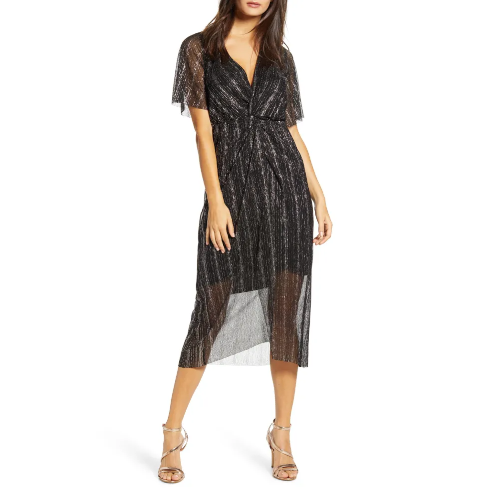 All in Favor Dolman Pliss&eacute; Midi Dress