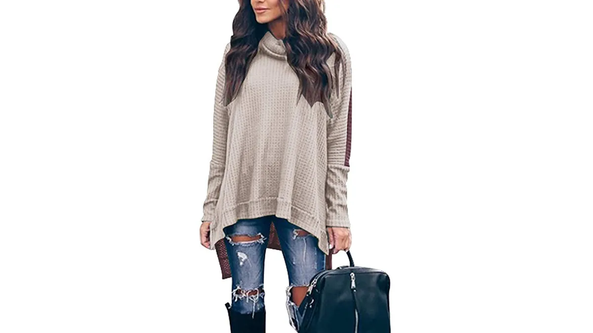 Caracilia Turtle Cowl NeckWaffle Knit Pullover Sweater