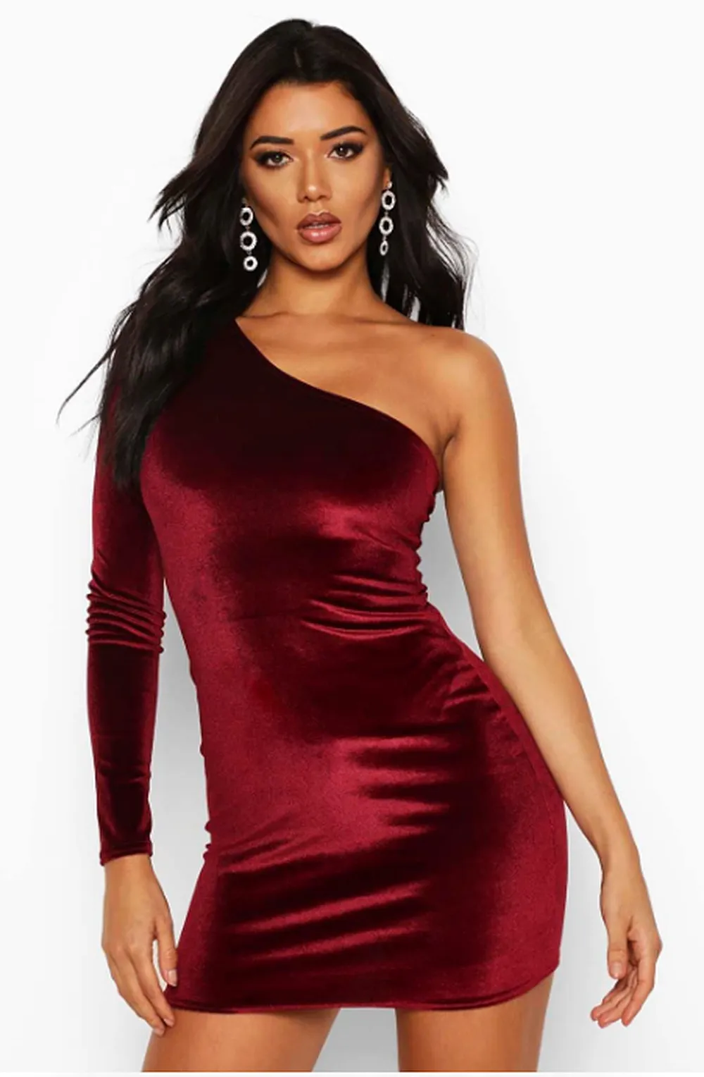 Velvet One Shoulder Bodycon Dress