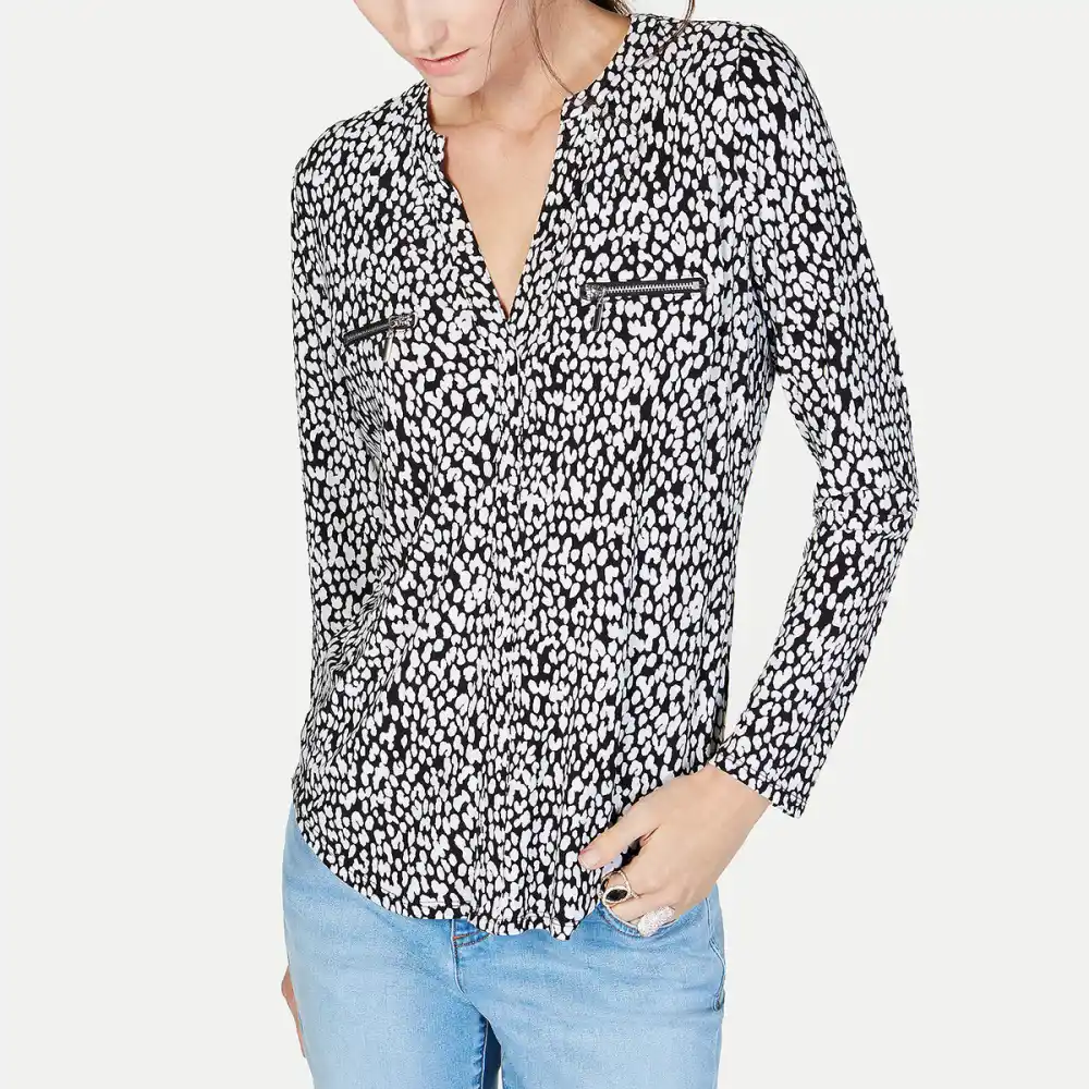 INC International Concepts Animal Print Zip-Detail Top