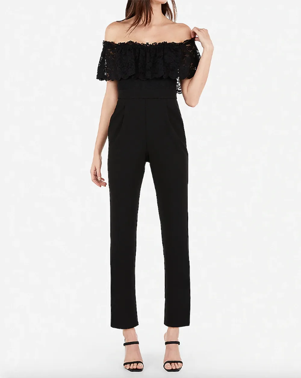Off The Shoulder Lace Bodice Jumpsuit 