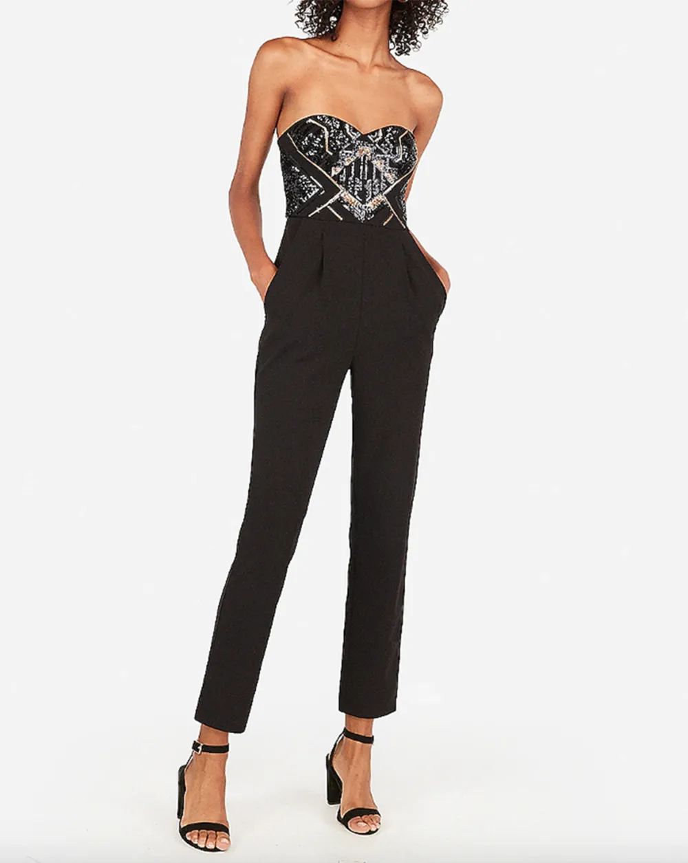 Sequin Geometric Strapless Sweetheart Jumpsuit