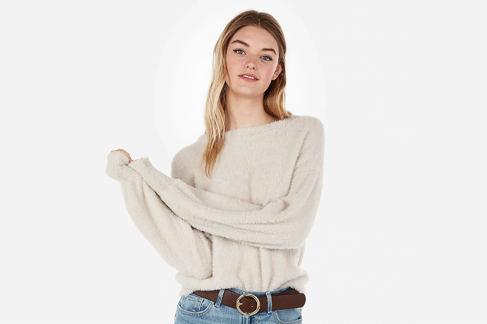 Fuzzy Balloon Sleeve Sweater