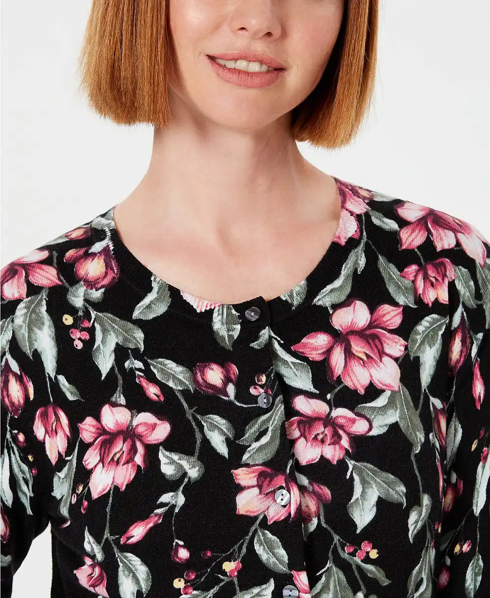 Karen Scott Floral-Print Cardigan