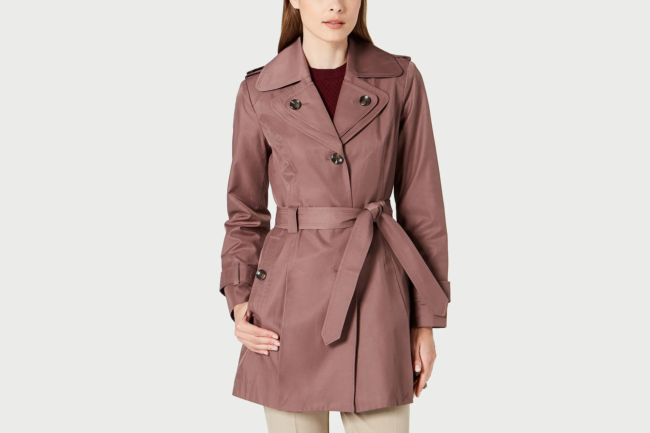 London Fog Hooded Double Collar Belted Raincoat