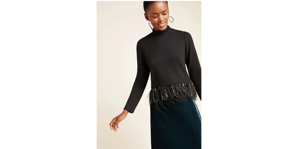 Saylor NYC Milana Feather-Trimmed Sweater