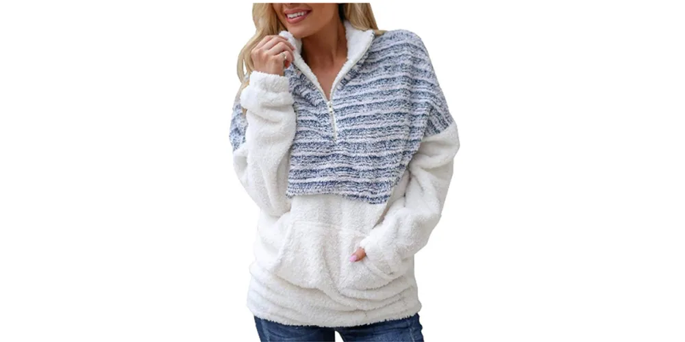 BTFBM Women Long Sleeve Zipper Sherpa Sweatshirt