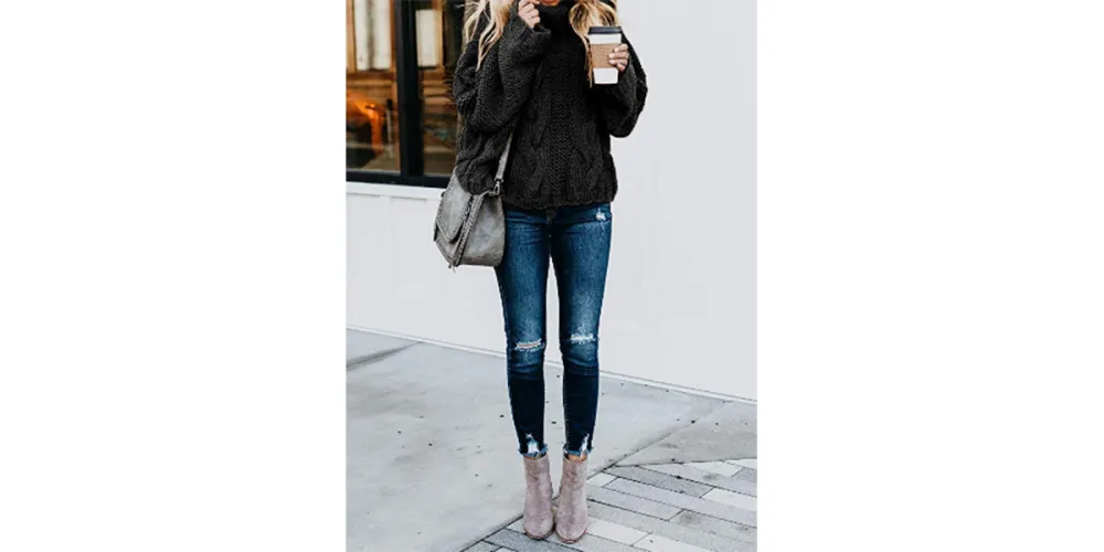 ZKESS Women's Chunky Knit Pullover Sweater