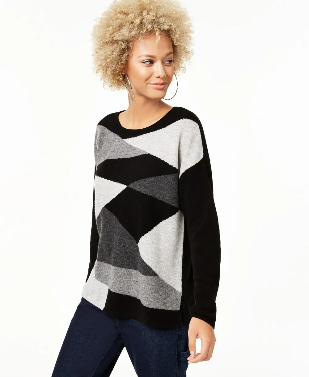 Charter Club Colorblocked Cashmere Sweater (Classic Black)