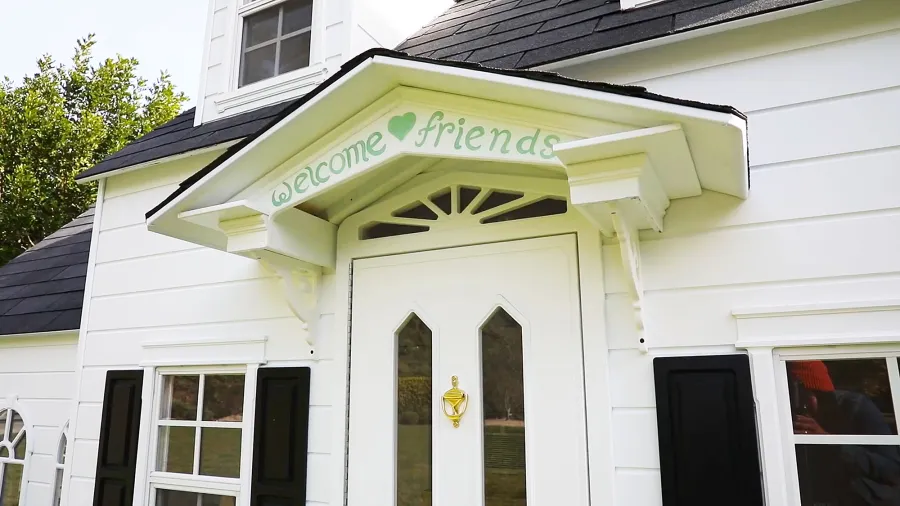 Exterior of House with Welcome Friends Sign Inside Kylie Jenners 22 Month Old Daughter Stormis Epic Playhouse From Kris Jenner