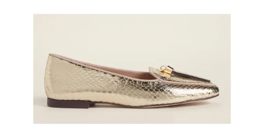 Stuart Weitzman Gold Slipnot Embossed Loafer