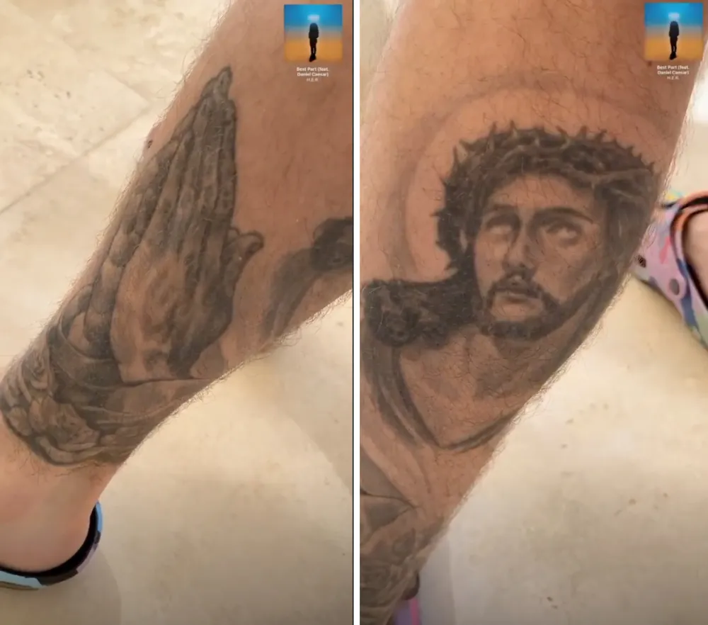 Justin Bieber leg tattoos