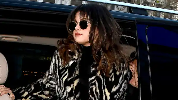 Selena Gomez zebra coat