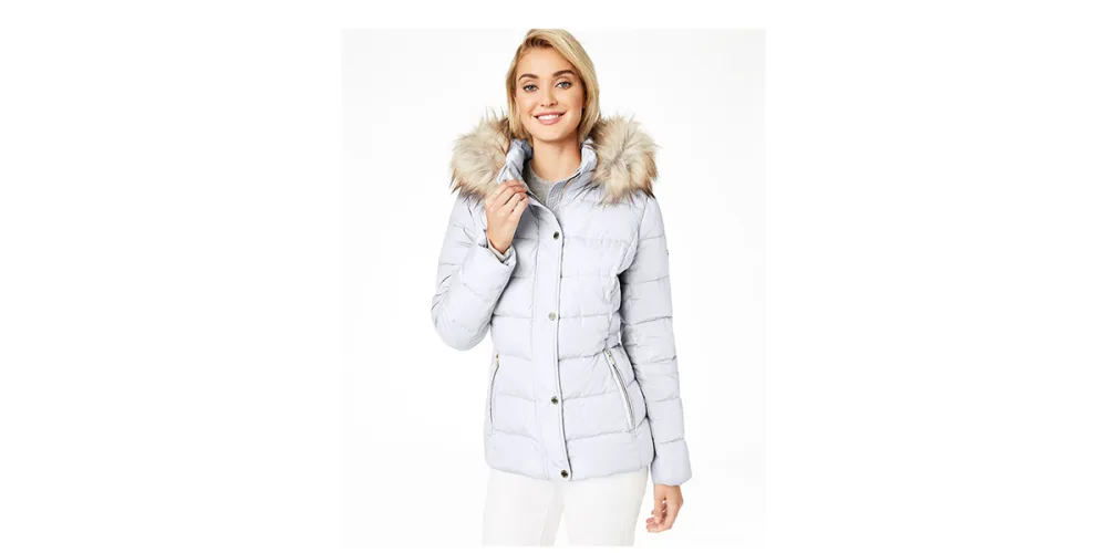 Calvin Klein Hooded Faux-Fur-Trim Puffer Coat