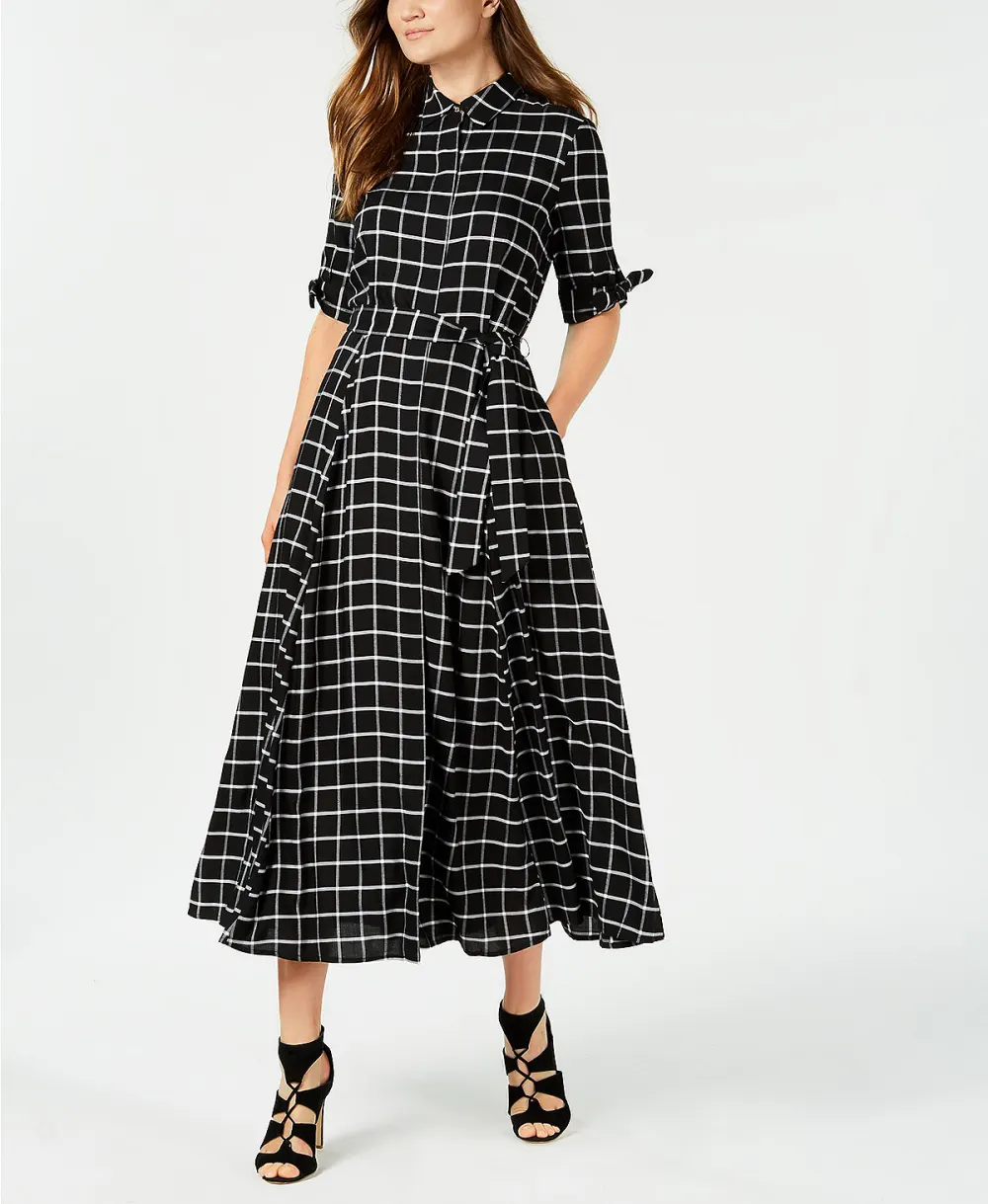 Calvin Klein Plaid Maxi Shirtdress