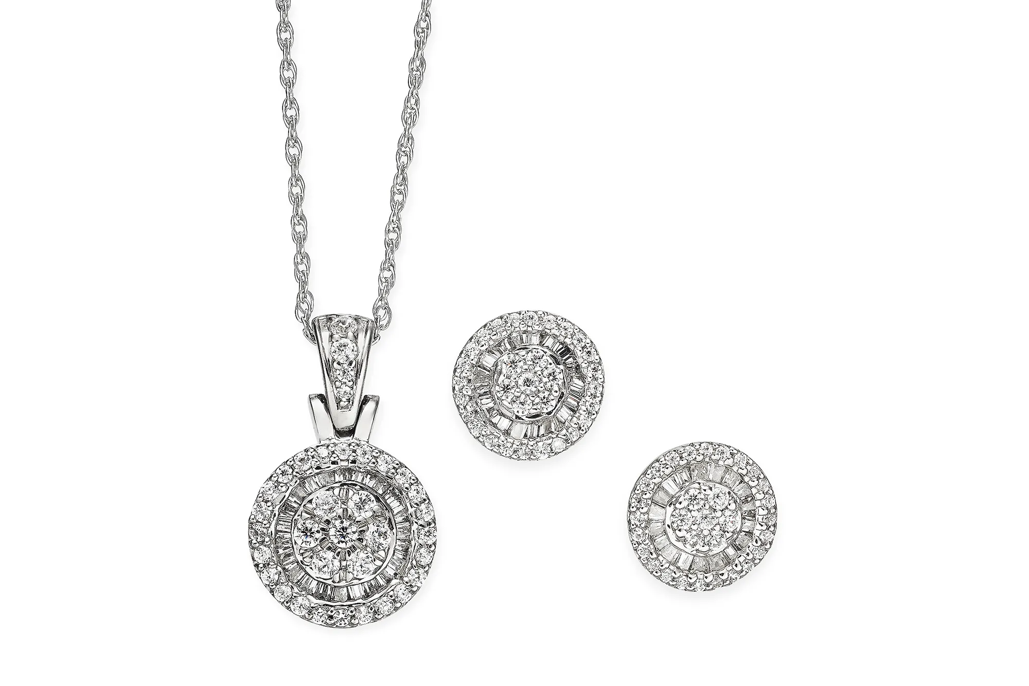 2-Pc. Set Diamond Halo Round Cluster Pendant Necklace & Matching Stud Earrings