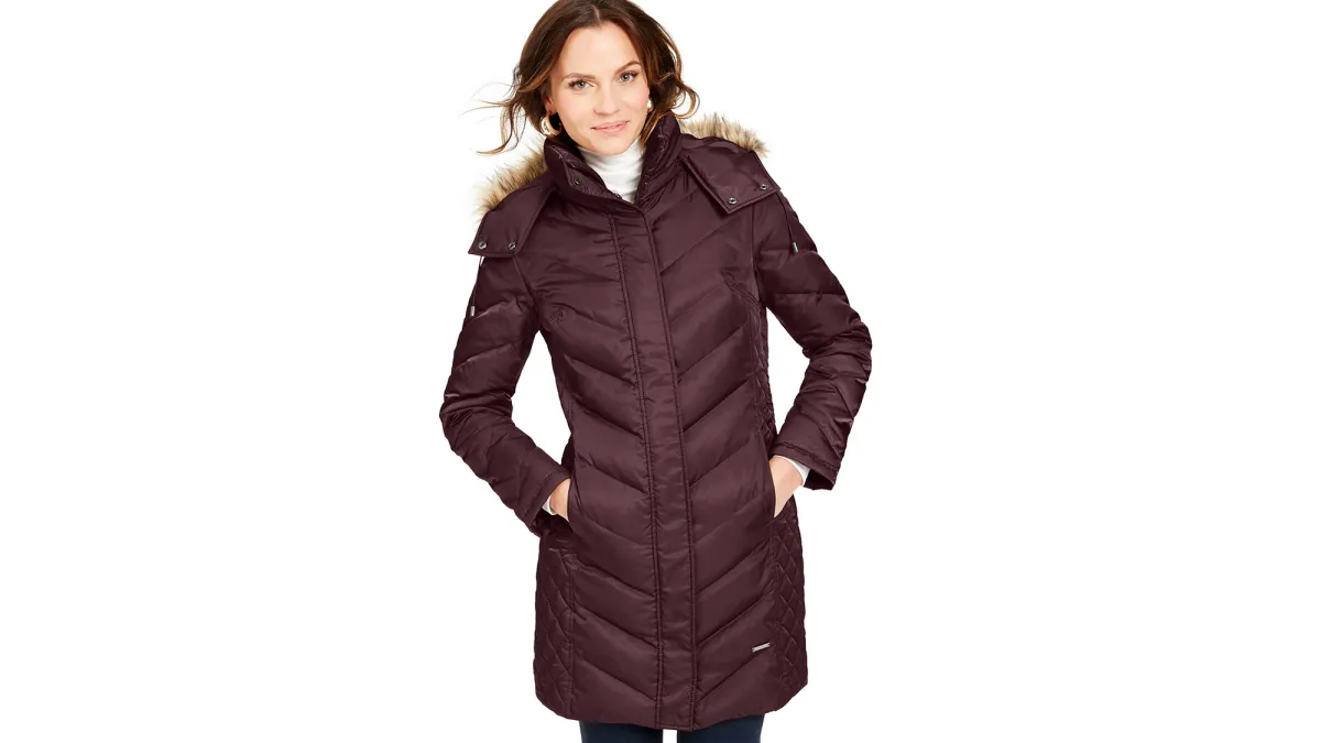 Kenneth Cole Faux-Fur-Trim Hooded Down Puffer Coat