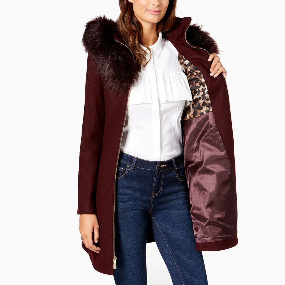Laundry by Shelli Segal Faux-Fur-Trim Hooded Coat
