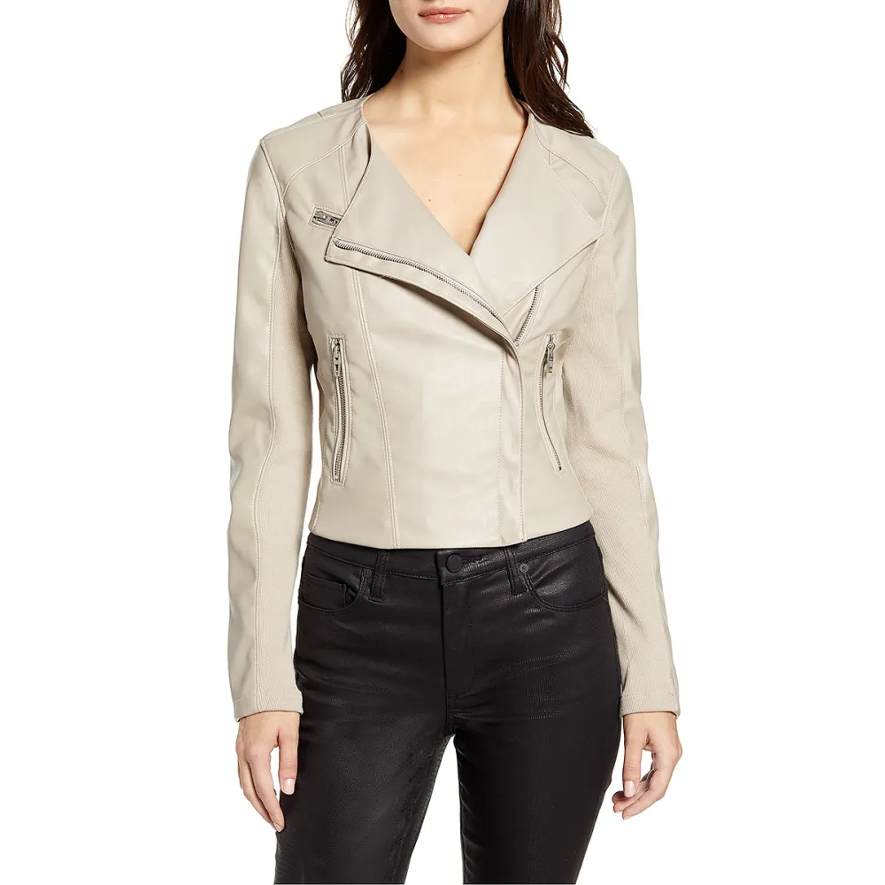 BLANKNYC Record Breaker Collarless Faux Leather Moto Jacket