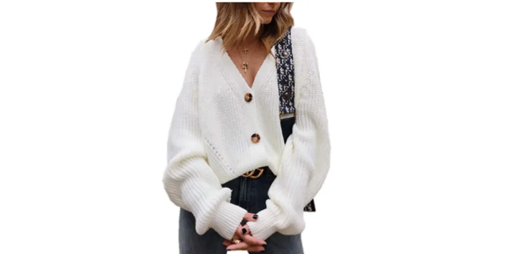 Assdan Women's V Neckline Button-Down Sweater