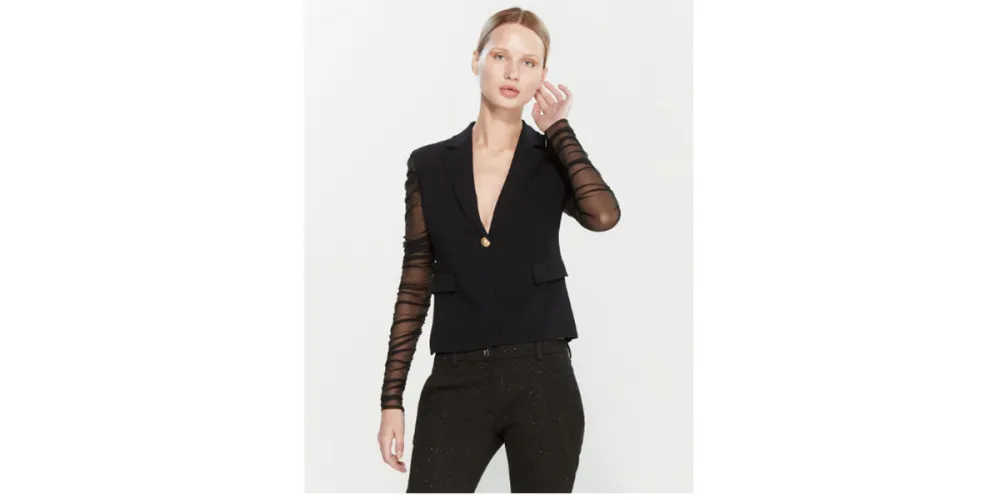 Black Ruched Sleeve Jacket