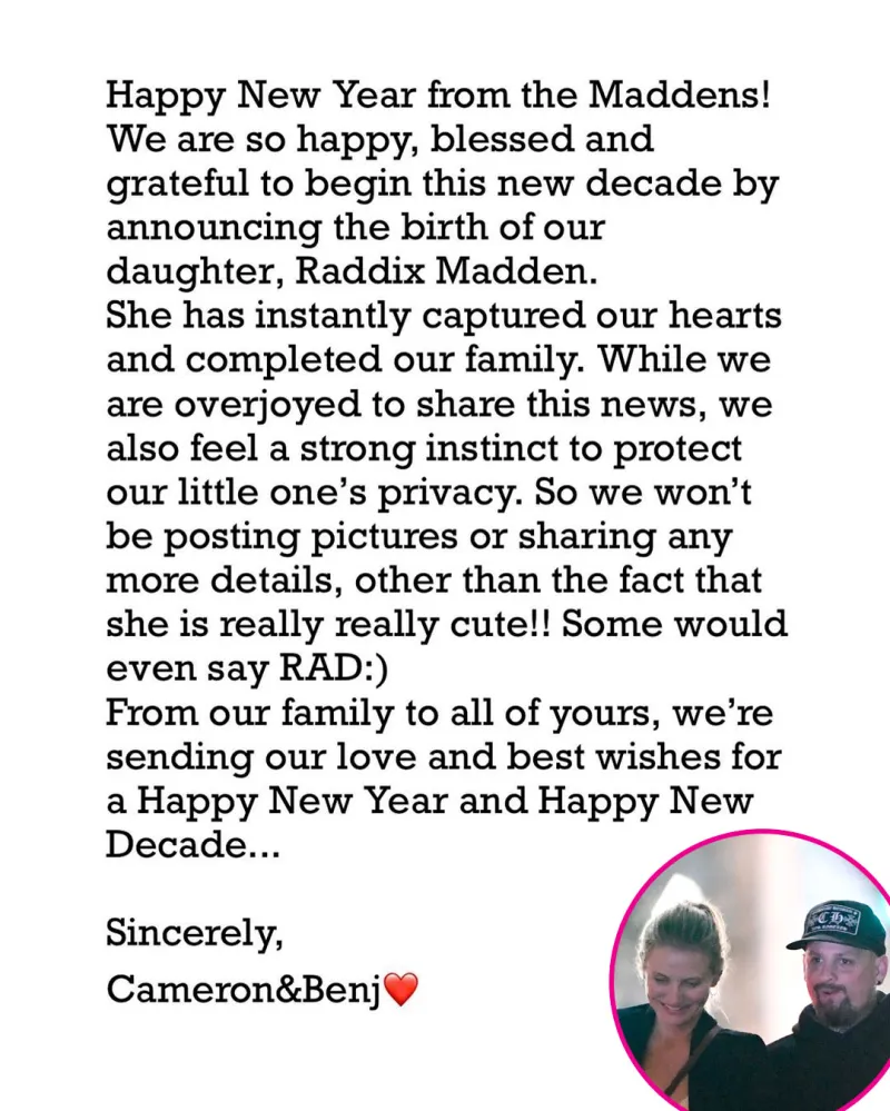 Cameron Diaz and Benji Madden Celebrity Babies of 2020