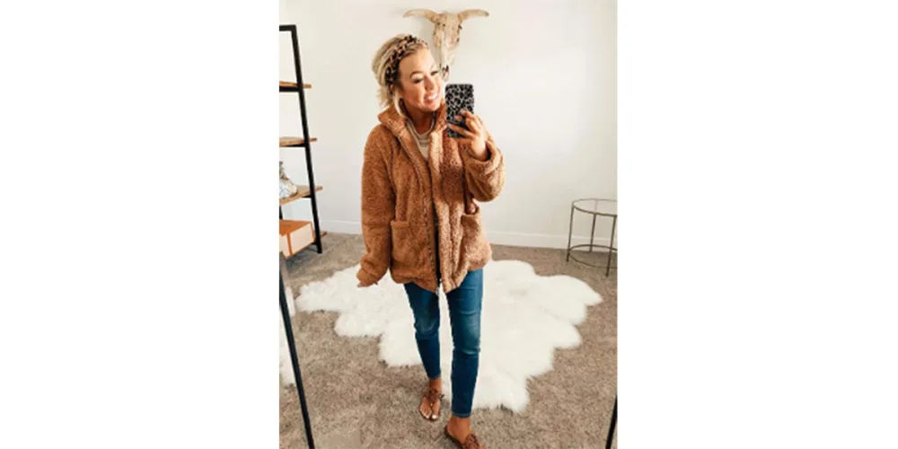 ECOWISH Women's Coat Casual Lapel Fleece