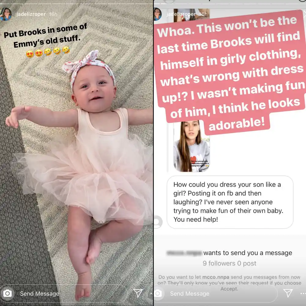 Jade Roper Defends Putting Son Brooks in Daughter Emerson&rsquo;s Old Dresses