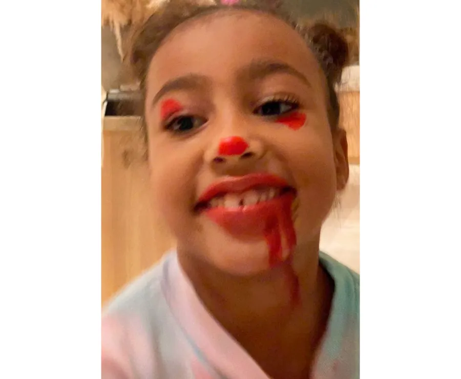 Kim-Kardashian’s-Daughter-North-Puts-Clown-Makeup-on-Siblings
