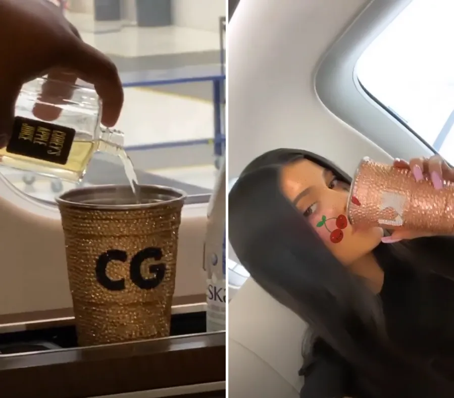 Kylie-Jenner-and-Corey-Gamble-drinking-private-jet
