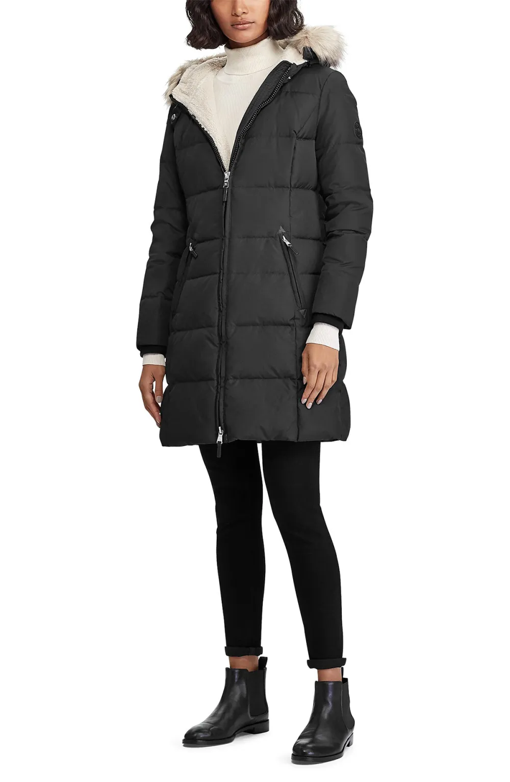 Lauren Ralph Lauren Quilted Faux Fur Trim Parka (Black)